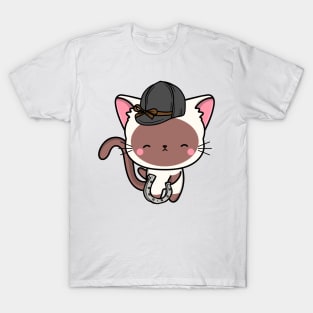 Funny white cat is ready to ride a horse T-Shirt